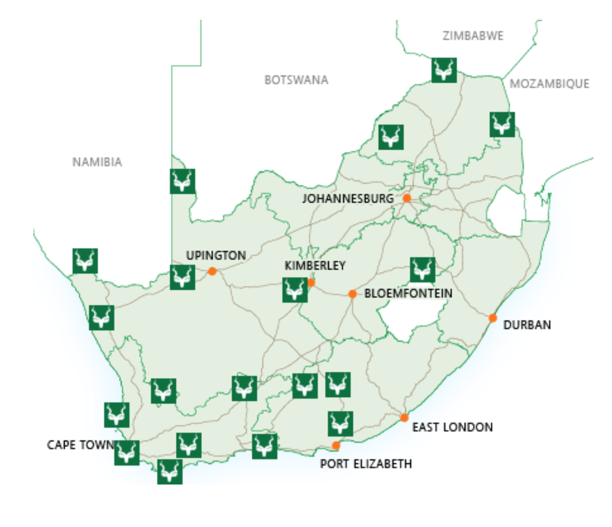 map of south africa safari parks