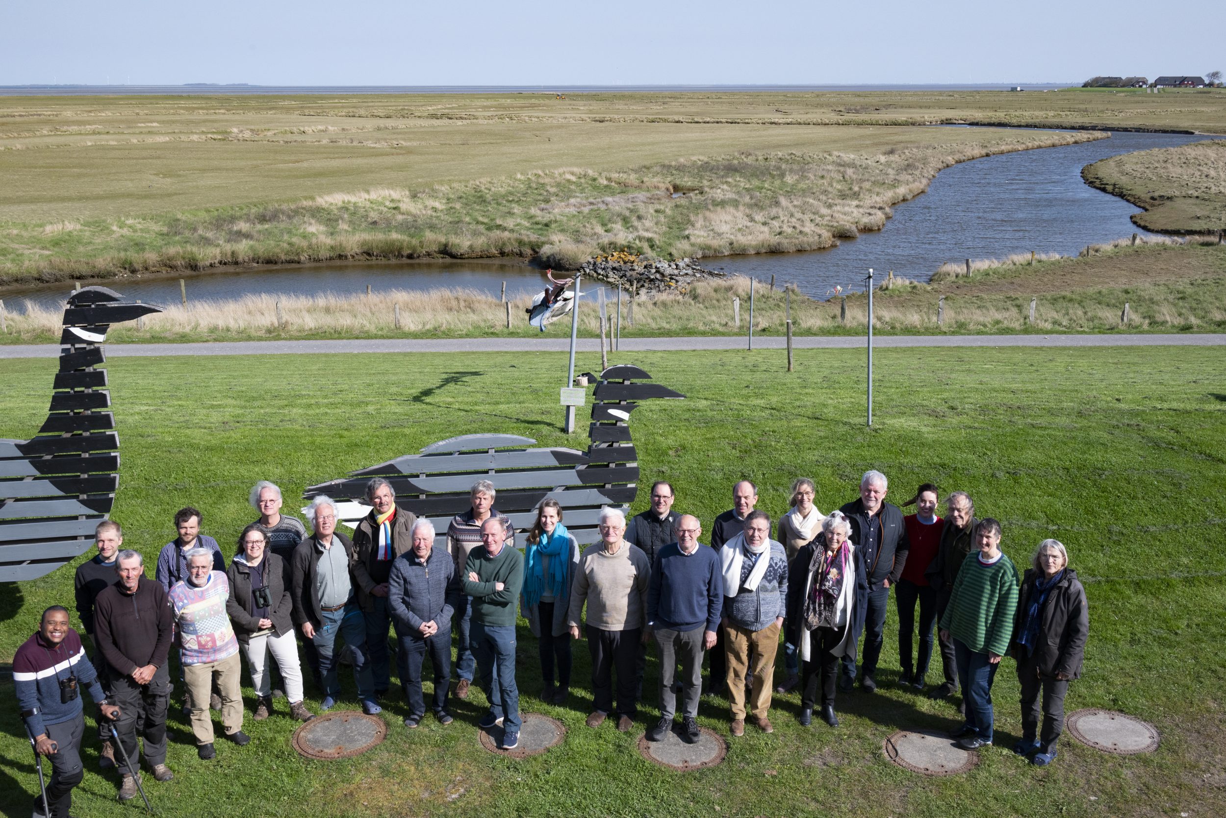 Ornithologists and nature conservationists of 9 countries meeting April 2023 on Hallig Langeneß for the "East Atlantic Flyway Week"
